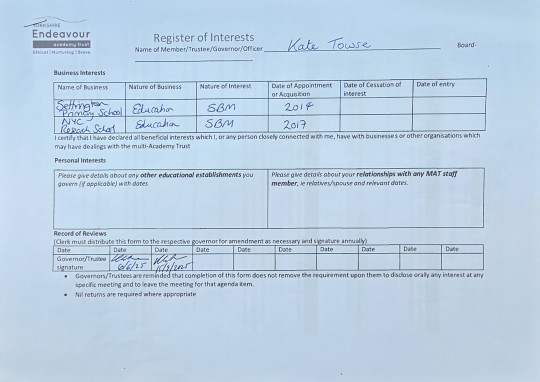 K Towse Member Declaration of Interest